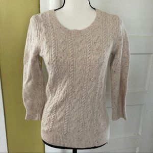 J.Crew Oatmeal Wool Cableknit Puff Sleeve Sweater